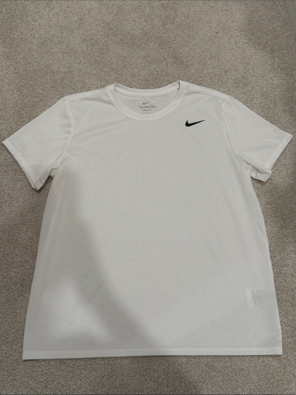 Nike White Short-Sleeve Performance Tee with Black Swoosh